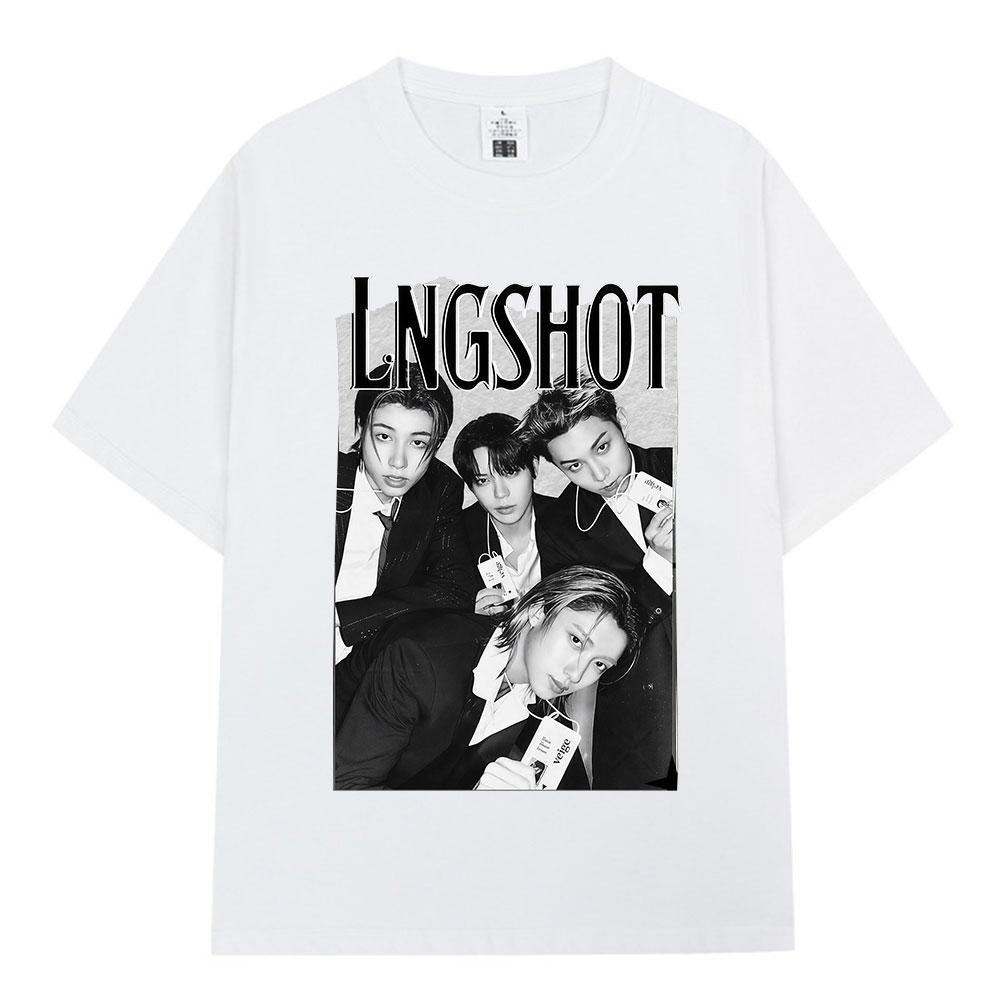 Korean Kpop Hip Hop Group Lngshot Graphic Print Tshirt Unisex Women Clothing Fashion Oversized Short Sleeve Cotton Top Fan Gifts