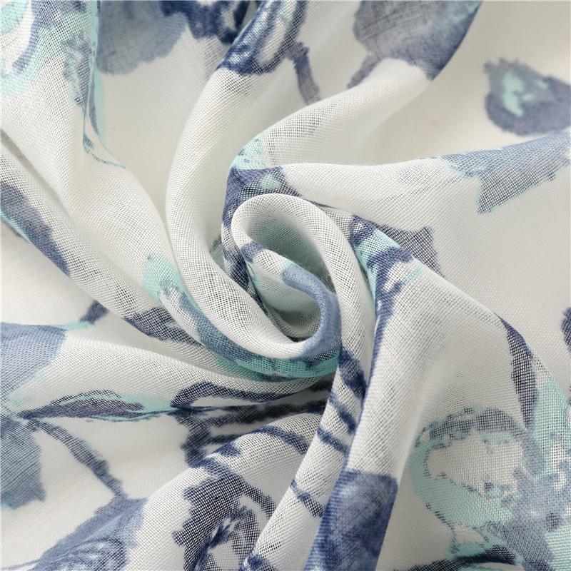 Элегантный и свежий шарф из хлопка и конопли с текстурой, балийская пряжа, тушь для рисования, синяя бабочка, кисточка, шарф, шаль для женщин