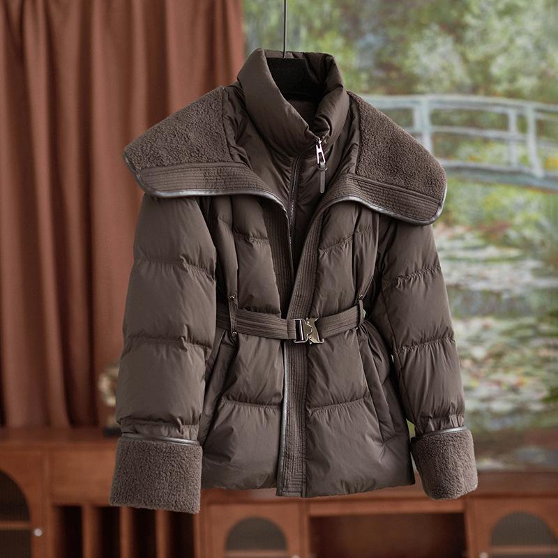 High-End Lamb's Wool & Duck Down Faux Two-Piece Large Lapel Women's Down Jacket