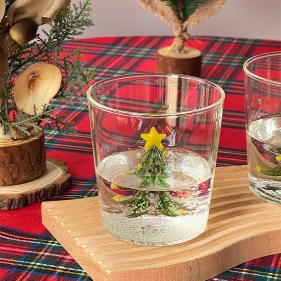 3D Новогодняя елка Стеклянная чашка Высокоборосиликатный бокал для вина для сока, коктейлей Праздничная посуда для напитков для праздничных торжеств