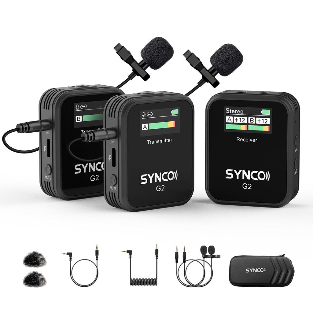 Wireless SYNCO G2 2 Transmitters 1 Receiver Easy To Operate Volume Adjustment Up To 200m Distance Transmission Video Shooting Online Class Compatible