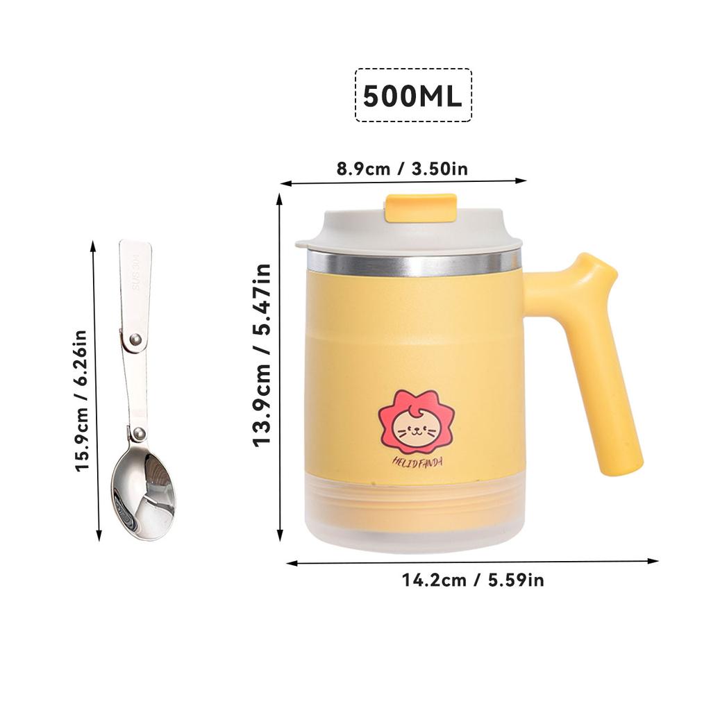 Милая портативная двухслойная термокружка для кофе со складной ложкой, чашка для воды из нержавеющей стали 304, герметичная посуда для напитков