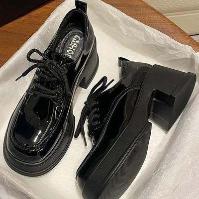 Мэри Джейн Ретро Черные Туфли-лодочки Женские На шнуровке Нескользящие Повседневные Туфли на платформе Средний каблук Офисные Женские Однотонные Элегантные Каблуки Корейские Новые