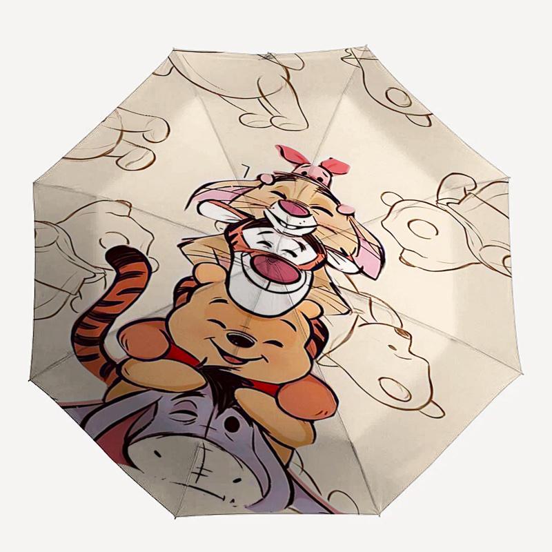 Winnie and friends Themed Travel Umbrella-8 Ribs Automatic Opening and Closing, Portable Folding Design, Compact and Stylish Umbrella Suitab