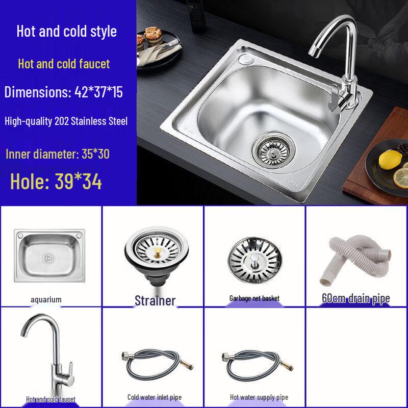 Deep 304 Stainless Steel Single Bowl Kitchen Sink with Hot/Cold Faucet