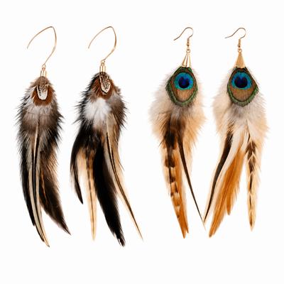 Boho Long Feather Dangle Earrings Hanging Peacock Tassel Earrings Beach Vacation