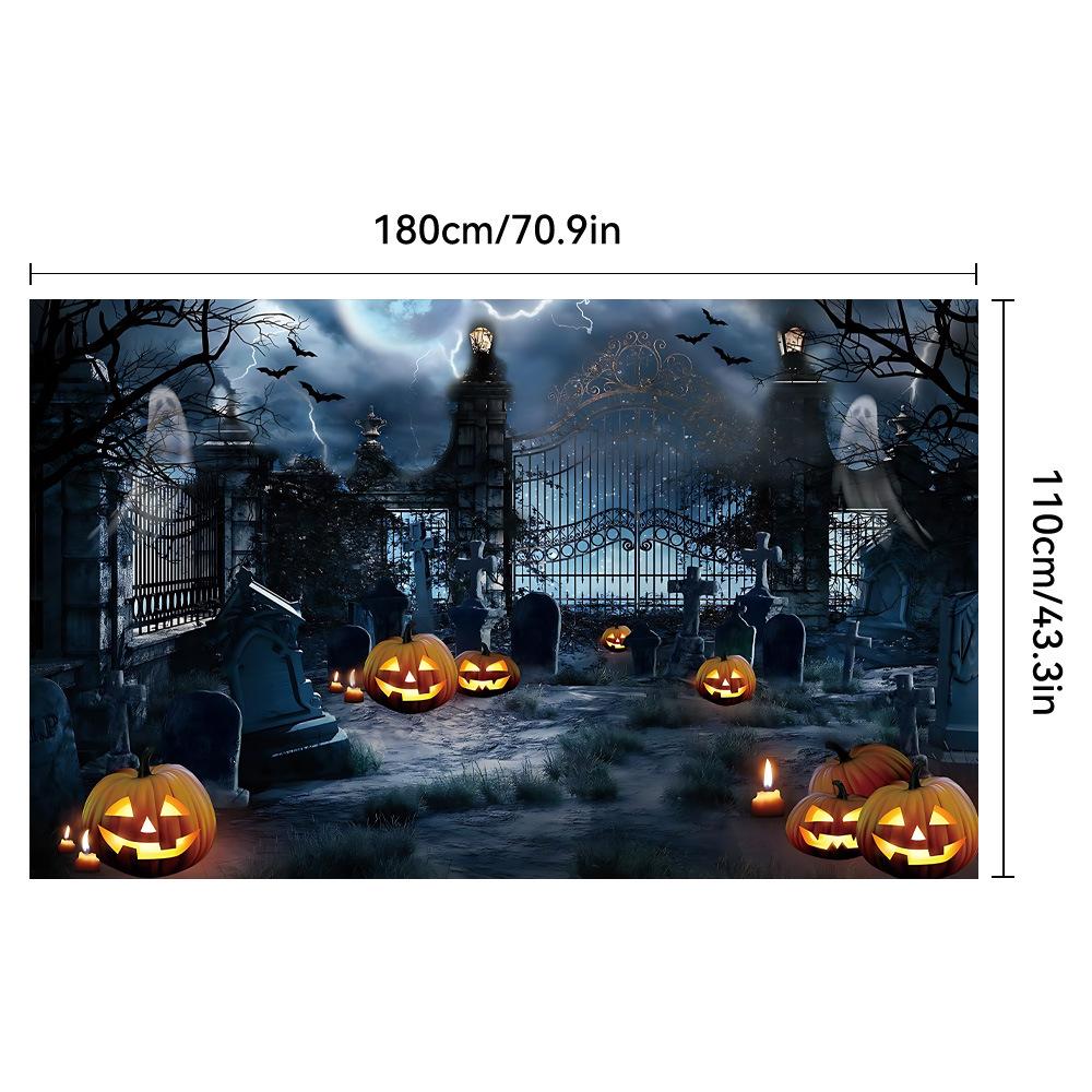 1pc Scary Halloween Party Backdrop Night Moon Gothic Gate Pumpkin Bats Banner for Halloween Themed Party Background Decoration
