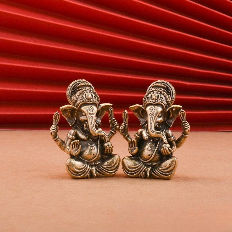 Vintage Brass Lord Ganesha Statue Buddha Ornaments Elephant Hindu God Sculpture Figurines Home Office Decoration Buddha Statues