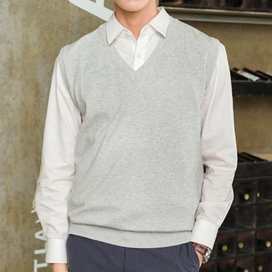 Sleeveless Loose Warm Sweater Vest Men Solid Color V-neck Pullover Waistcoat for Daily Wear