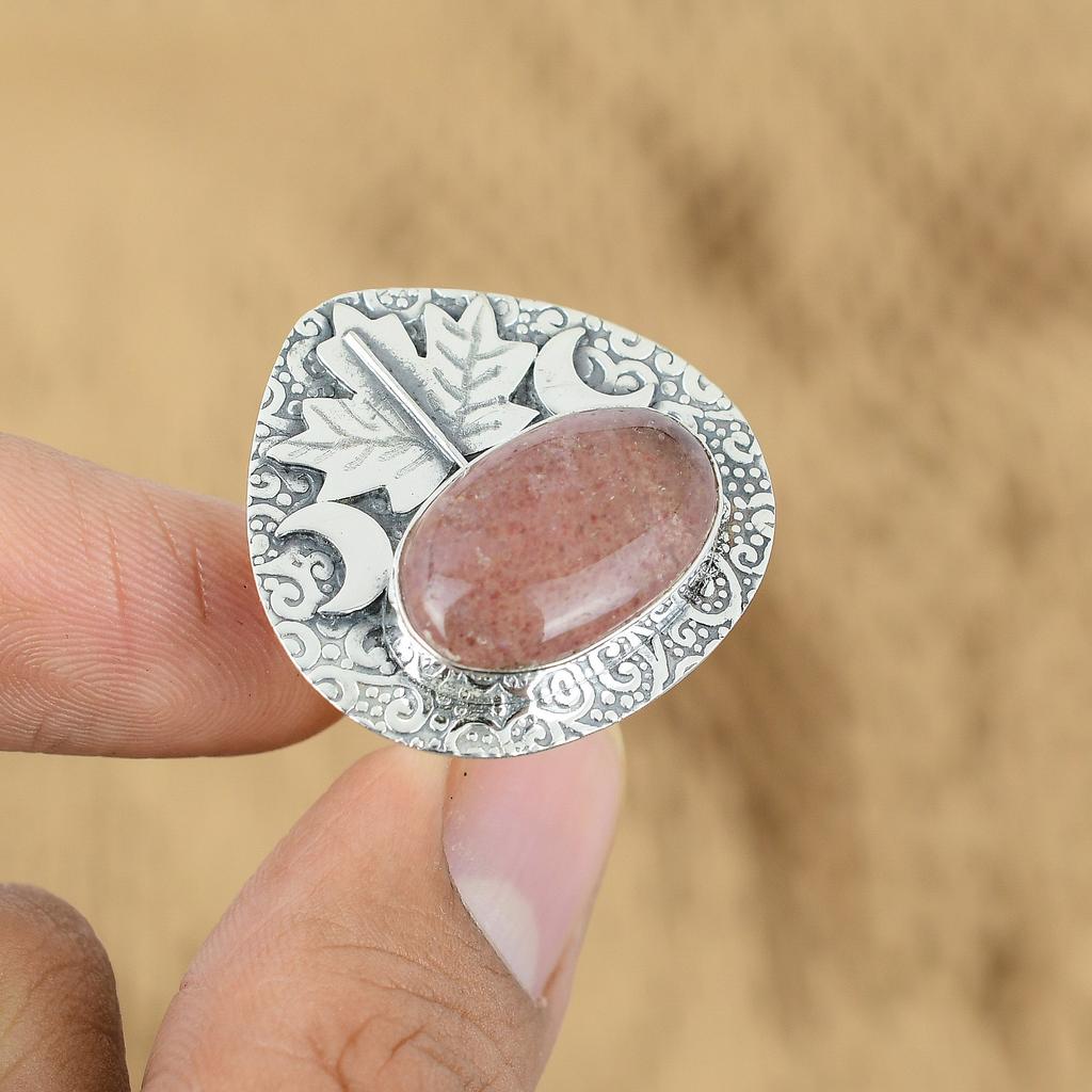 Oval Sacral Chakra Natural Sunstone Cresent Moon Anniversary New Ring 925 Silver
