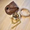 Brass Pocket Sundial Compass - Push Button Pocket Sundial Compass with Leather Box
