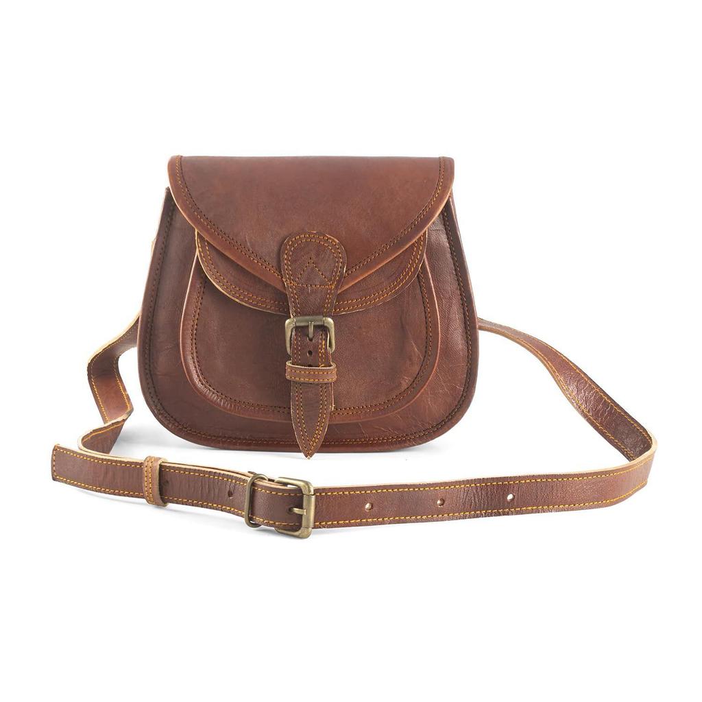 Повседневная сумка-слинг из козьей кожи для девочек и женщин. Стильная коричневая сумка через плечо.