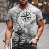 Compass Print T-shirt Vintage Men's Short Sleeve Shirt  Nautical Tops Summer O-Neck Sweatshirt Tees Designer Daily Mens Clothing