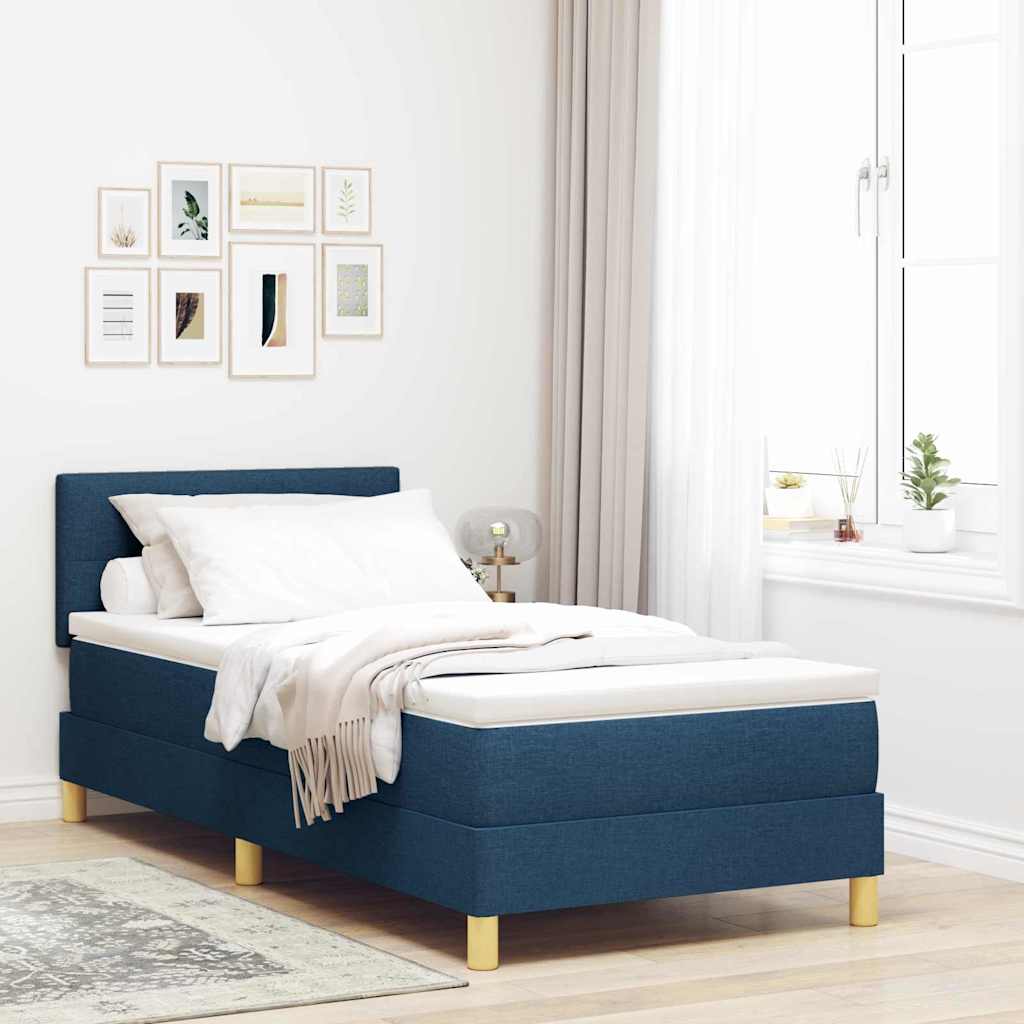 Blue Box Spring Bed with Pillow and Adjustable Headboard 90 x 190 cm Fabric