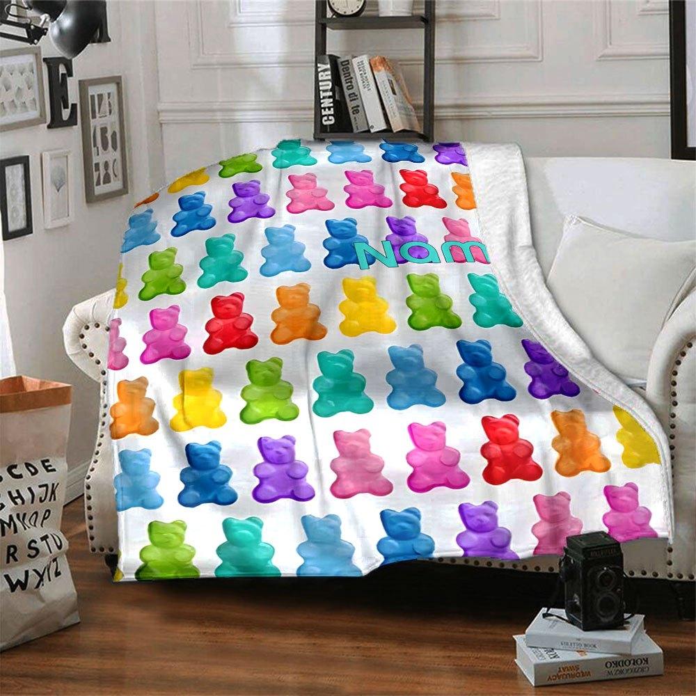 Colorful Gummy Bear Parade Gift Customizable Blanket Customize Text Durable Comfort Great For Sofa Couch Office Bed Picnics All Season Use Stylish