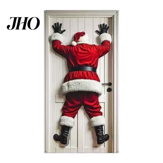 Large Holiday Door Cover Christmas Funny Santa Claus/Gnome/Snowman/Wreath Hanging Backdrop Banner 70" Entrance Decoration x 35" Winter Porch Sign for