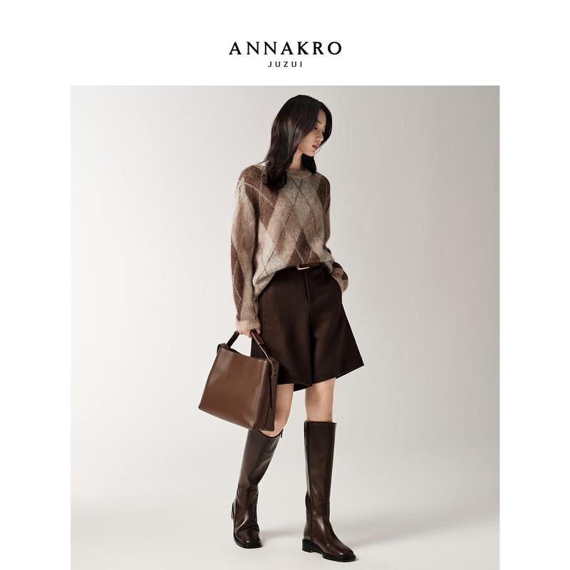 JZ ANNAKO Women's Checked Wool Drop-Shoulder Knit Sweater