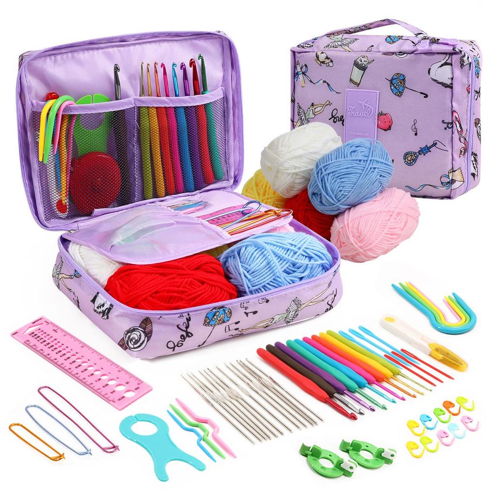 Beginner Crochet Kit with Multi-color Storage Bag and Yarn Accessories
