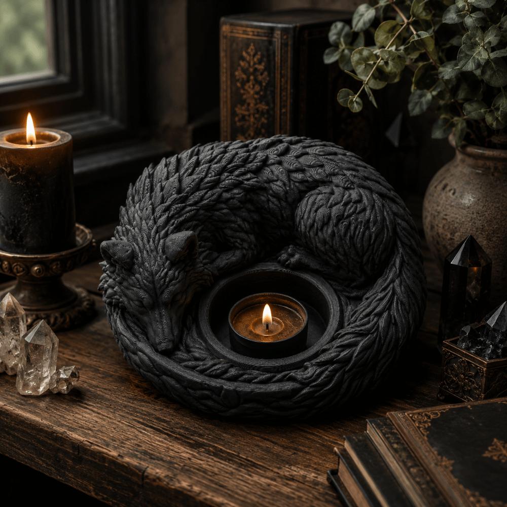 3D Printed Candle Holder Ornaments Ring Display Plate Sleeping Wolf Candlestick Entryway Decor