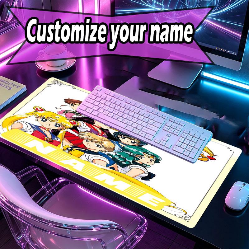 Custom Name Personalized Sailor Moon Pattern Mousepad, Laptop PC Desk Mat, Decorative Desk Mat for Home Keyboard Pad Gift
