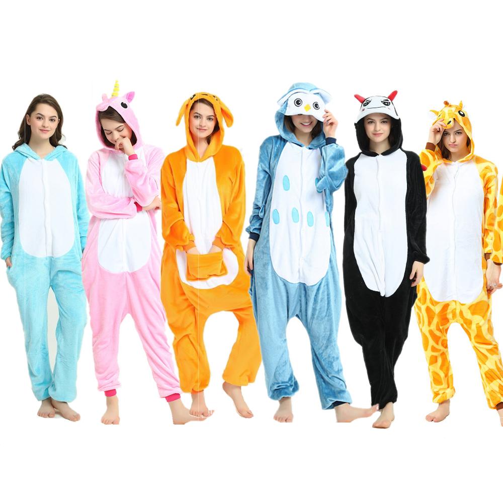 Unisex Women Men Adult Kigurumi Pajamas Set Unicorn Owls Animal Sleepsuit Winter Warm Sleepwear Onesie Kangaroos Costume Halloween