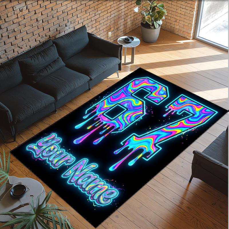 Decorative Artwork Theme Crystal Velvet Rug Personalized Custom Name Text Soft Floor Mat Home Decor