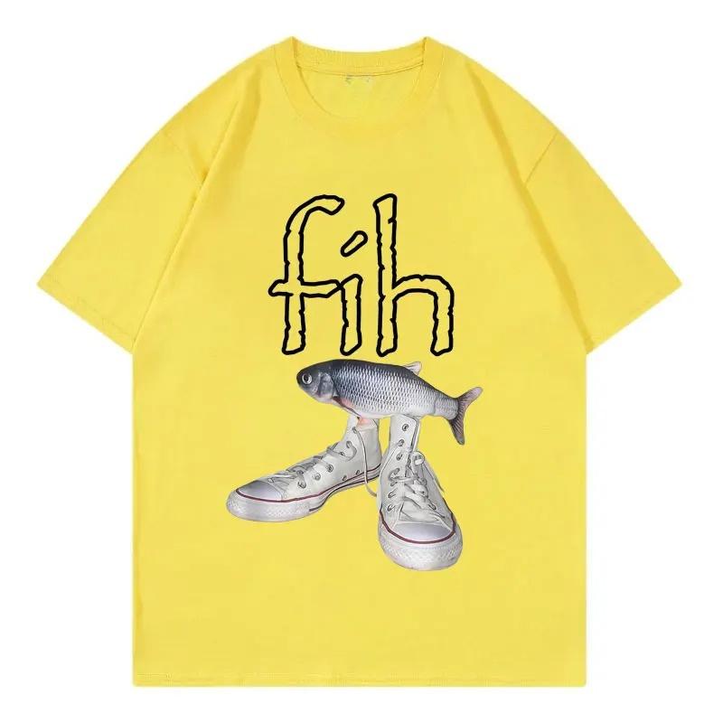 Новый стиль Fih Shoes Графические футболки Смешные футболки с мемом 'Fish' с ошибками Женская повседневная мода Футболка с коротким рукавом