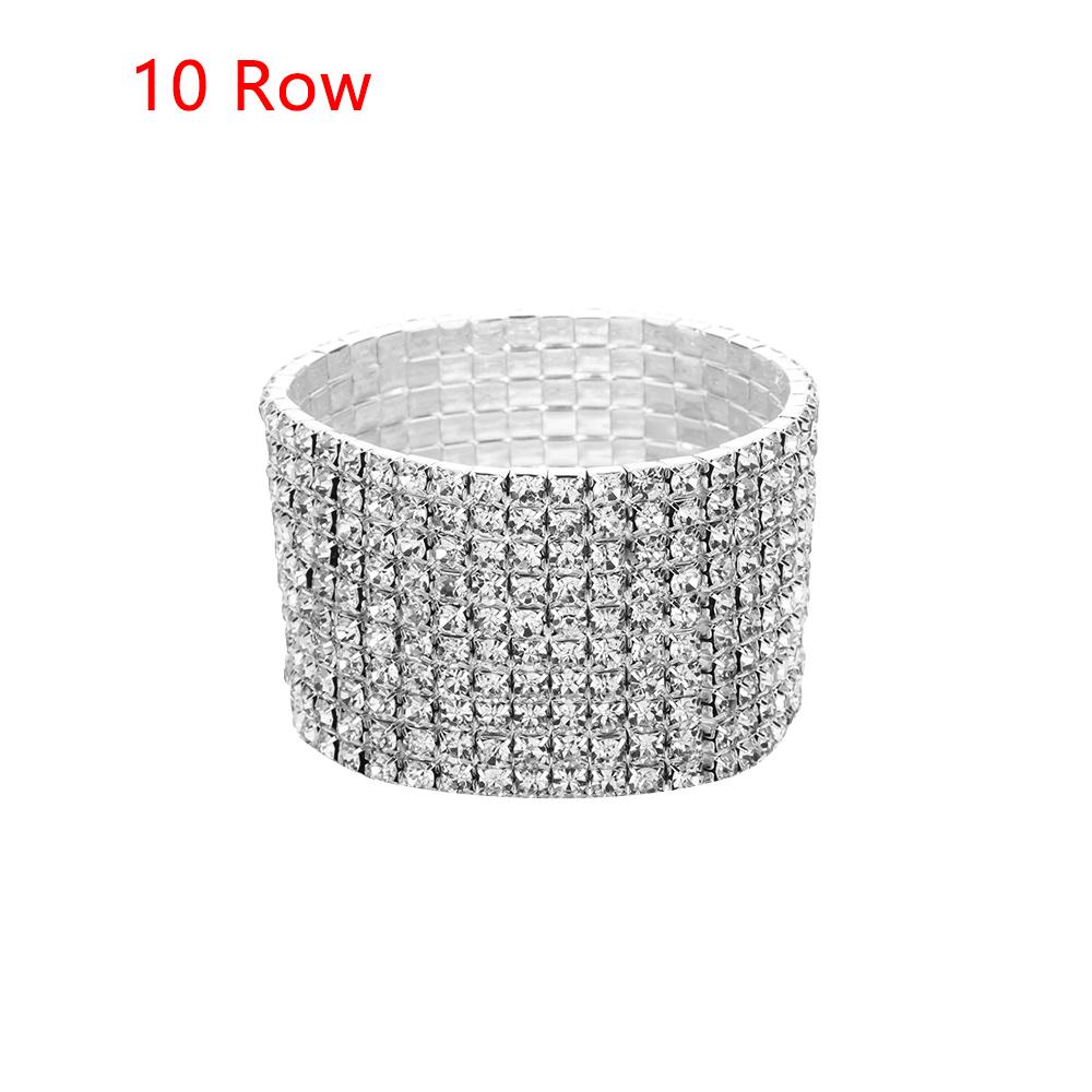 1-10 Rows Shiny Woman Jewelry Elastic Bangle Wristband Stretch Bracelet Crystal Rhinestone