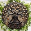 Round Wooden Wall Art for Meditation and Yoga, Scratch Resistant, Easy-Hang Decor for Indoors and Outdoors, Home Decor