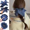 Korean Bow Denim Blue Plaid Square Scarf Large Intestine Headband Hair Square Female Band Hair H0K6