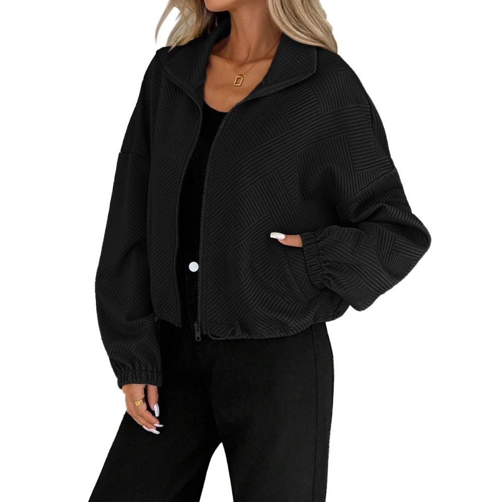 Autumn Winter Women's Loose Fit High Neck Zip Up Baseball Style Jacket