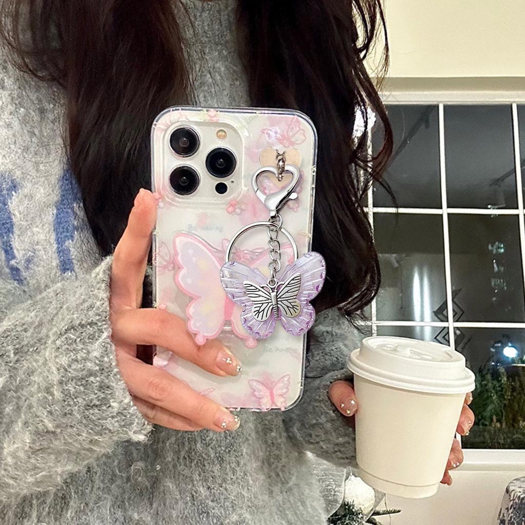 Elegant Butterfly Shaped Keychain Colorful Key Charm Transparent Butterfly Keyring Handbag Decoration for Women Girl