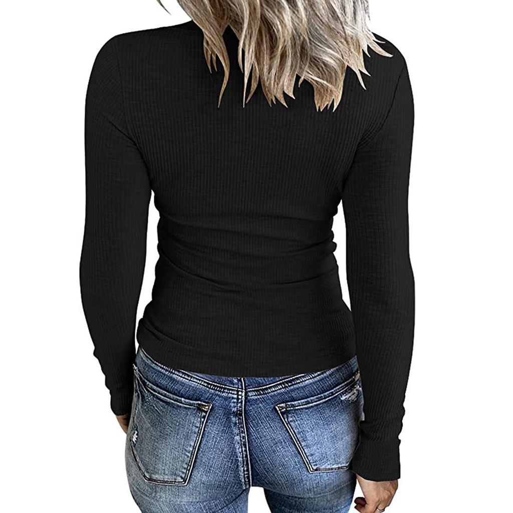 Women's Long Sleeve Tops Casual Shirts Button Down Blouses Basic Ribbed Knit T Shirts