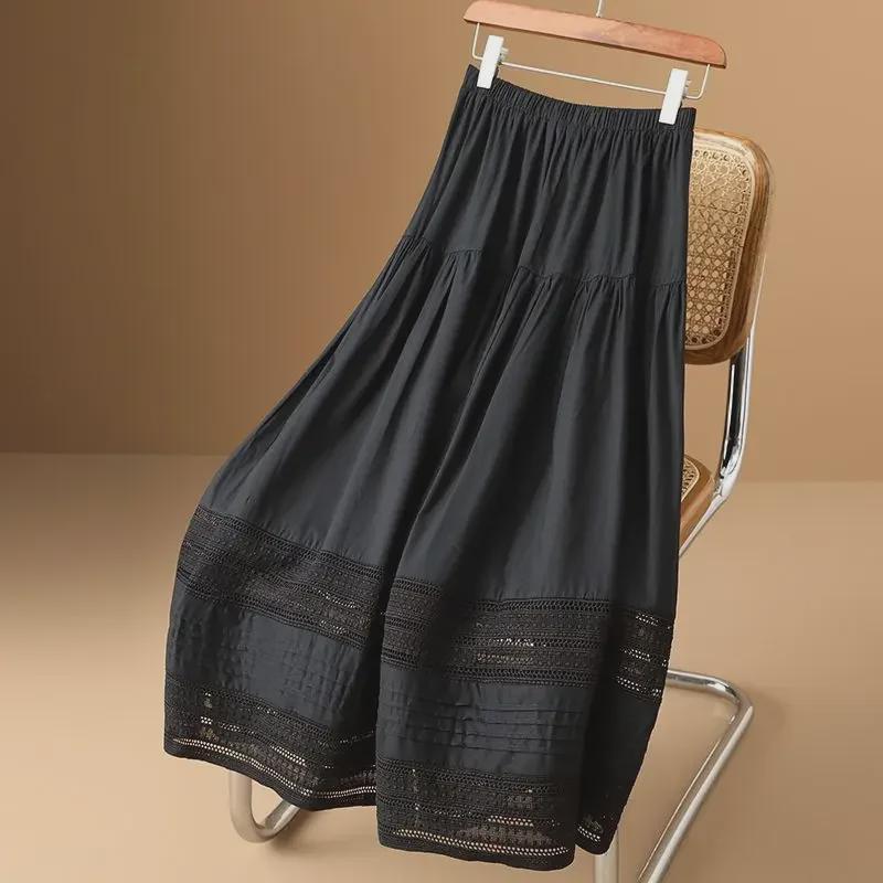 Осень 2025 г. Женская юбка А-силуэта с высокой талией, французский стиль, с кружевной отделкой