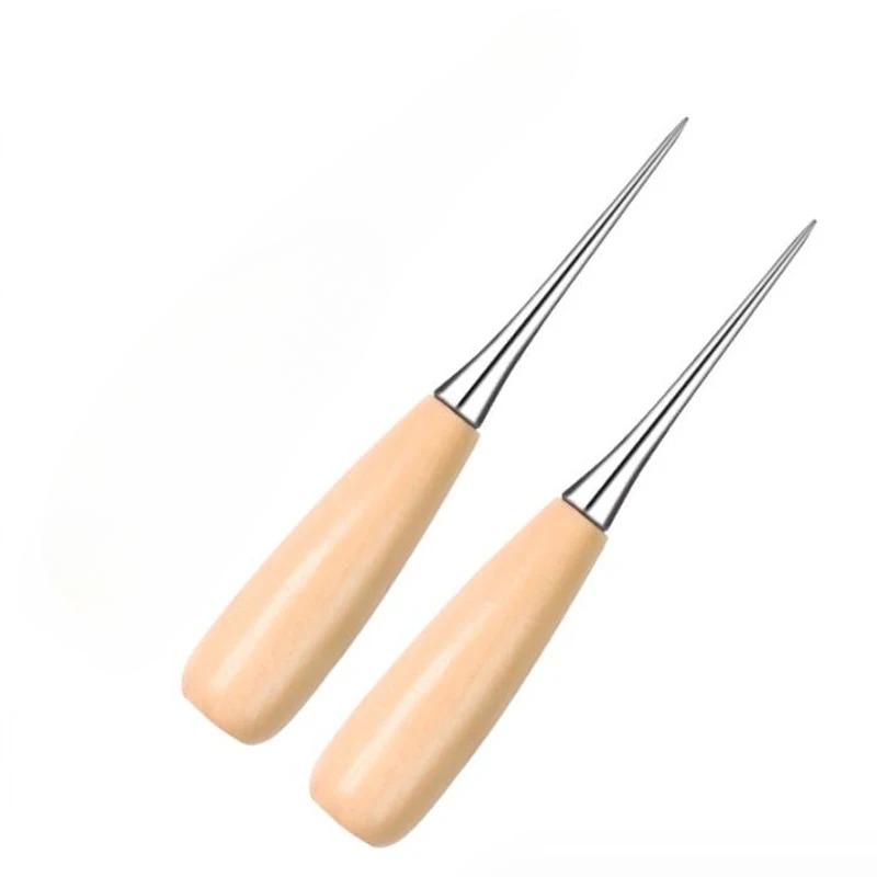 Шило с круглой ручкой из цельного дерева, шило для кожи и текстиля с ножнами, шило для шитья, ручные инструменты для текстиля