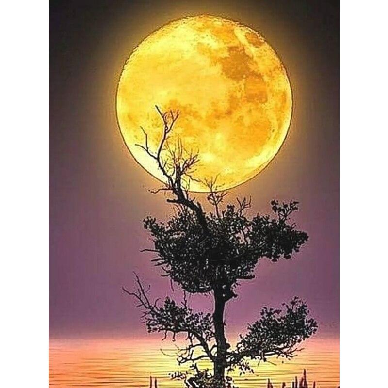 New 5D DIY Diamond Painting Night View Diamond Embroidery Full Moon Cross Stitch Full Round Drill Home Decor Manual Gift