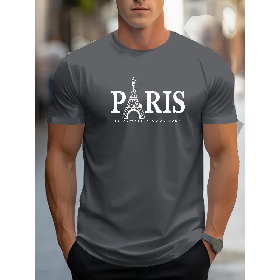 Мужская летняя футболка свободного размера из 100% чистого хлопка с принтом в виде букв PARIS, повседневная, удобная, с круглым вырезом и короткими рукавами