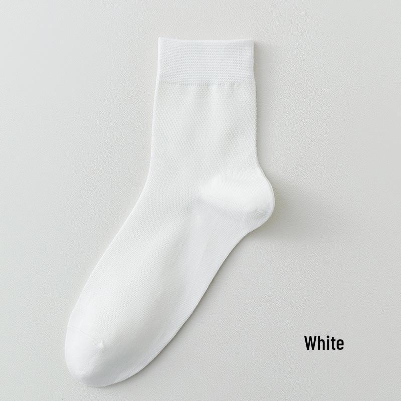 Мужские сетчатые носки средней длины из хлопка — дышащая, впитывающая пот, повседневная спортивная одежда однотонного черного и белого цветов для весны/лета.