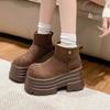 Женские зимние сапоги Нескользящие Теплые Плюшевые Короткие Сапоги Толстый Мех Высокая Платформа Ботильоны 10СМ Замшевая Кожа Массивные Кроссовки
