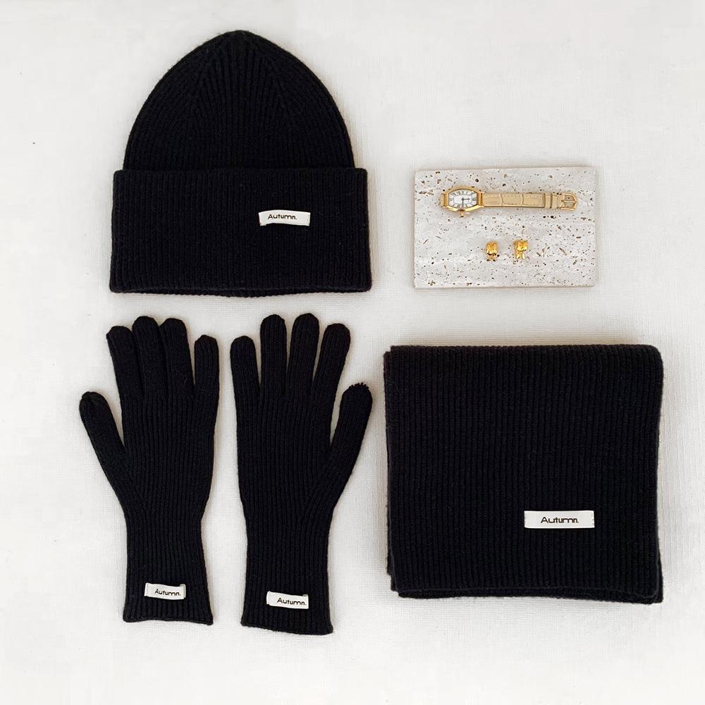 Solid Color Knitted Hat Scarf Gloves Three Piece Set Knitted Imitation Cashmere Yarn Scarf Red Christmas Hat Set