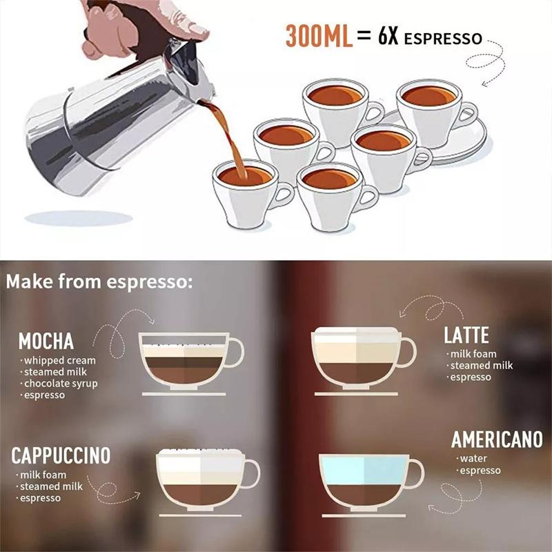 4/6 чашек из нержавеющей стали итальянская верхняя часть Moka Espresso Cafeteira Expresso Percolator Stovetop Coffee Maker Moka Pot
