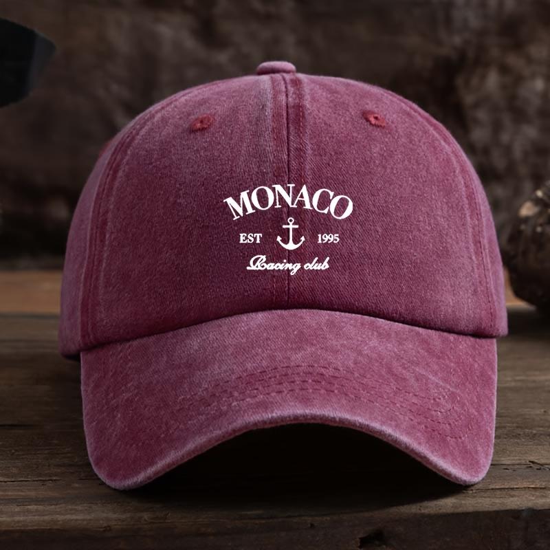 Mens Monaco Retro Baseball Cap with Monaco Print Adjustable Snapback Machine Washable Polyester Hat Suitable for Casual