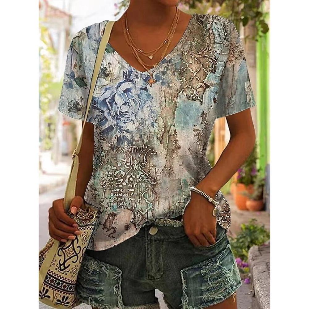 Футболка с V-образным вырезом и короткими рукавами для лета, дышащая и модная женская футболка