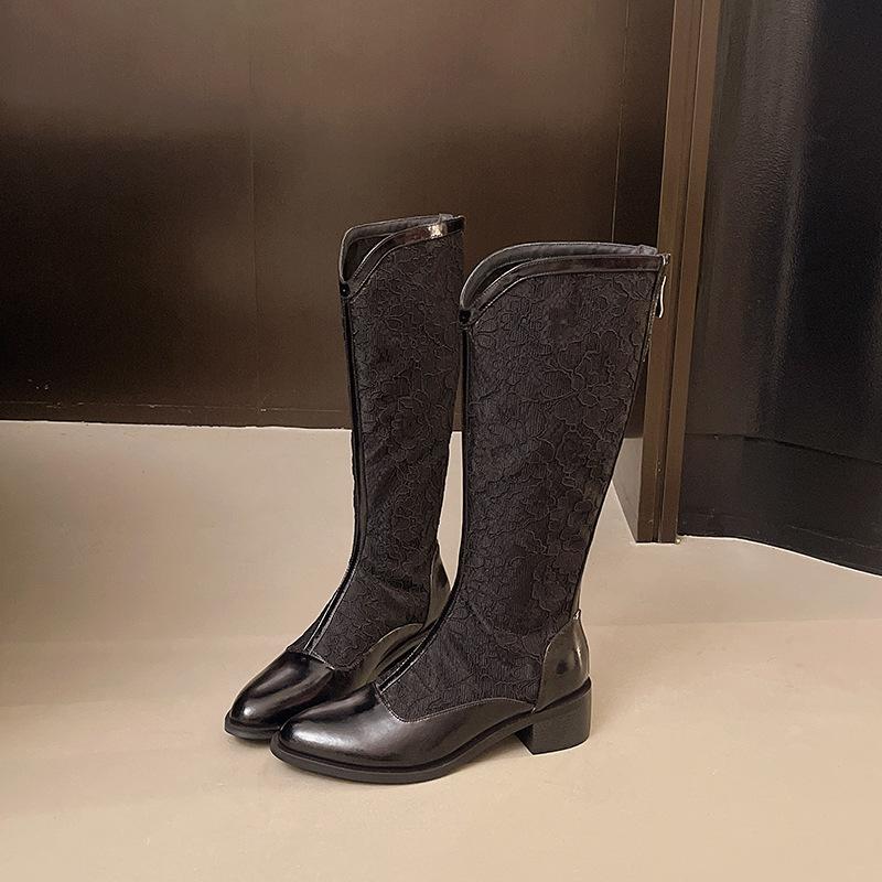 Женские летние ботфорты из ПУ кожи с перфорацией в виде цветка, дышащие, белые, черные, до колена, боты на массивном каблуке