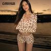 Ayollar Bahor Yangi Moda Kapyushonli Kardigan Top Leopard Print Yuqori Bel Skinny Shortlar To'plami