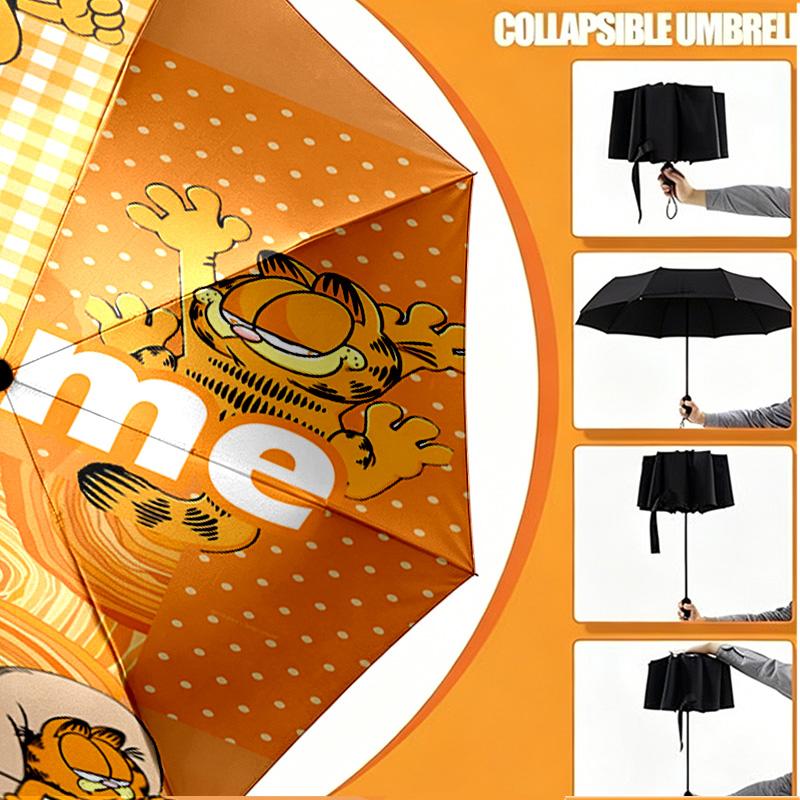 Custom Name Personalized Garfield Print Umbrella, Auto Open Close, 8‑Rib Sturdy Frame, Commute Camping Hiking Use, Birthday Gift