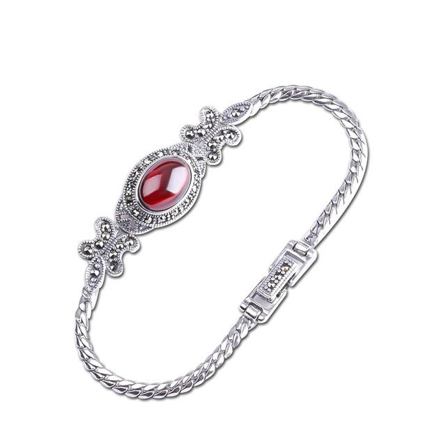 100% стерлингового серебра 925 пробы в стиле ретро зеленый халцедон марказит бабочка чистый аргентум овальный драгоценный камень цепочка на руку для женщин