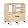 Multi-purpose Office Furniture in Wood, Chest of Drawers with Wheels Printer Holder with 5 Wheels, Drawer and Adjustable Shelf, 77x40x73cm, Wood