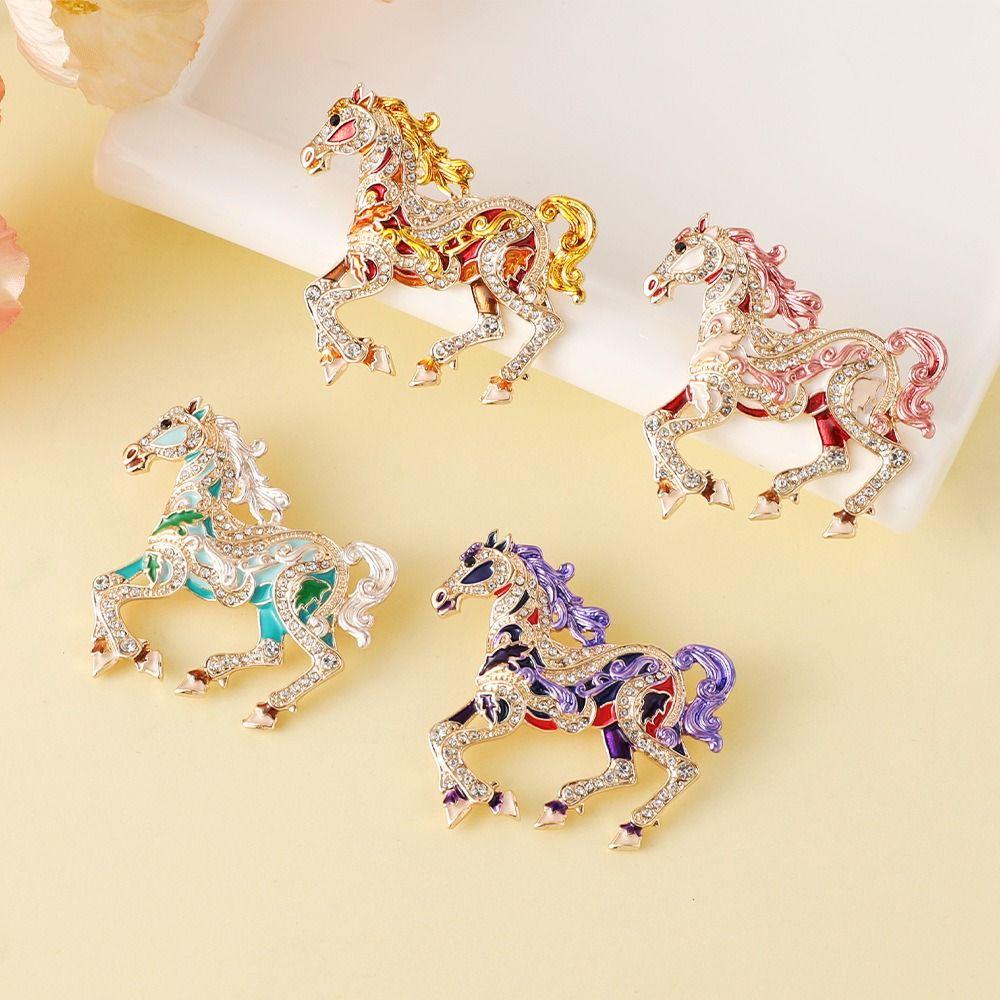 Metal Enamel Horse Brooch Pin Sparkling Mascot Horse Lapel Pin Zodiac Horse Brooch New Year Gifts