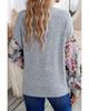 Gray Floral Lantern Sleeve Patchwork Buttoned V Neck Top